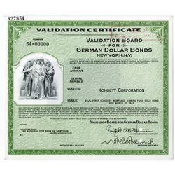 Validation Board for German Dollar Bonds - Validation Certificate 1953 Specimen Certificate.