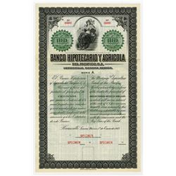 Banco Hipotecario Y Agricola Del Pacifico, S.A., 1913 Specimen Bond Payable in Silver.