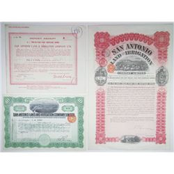 San Antonio Land and Irrigation Co, Ltd., Trio of Issued Certificates ca.1911-1918