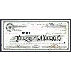 Tioga Consolidated Mining Co., 1880 Bodie Mining District Stock Certificate.