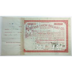 Montana Union Railway Co., 1887 Issued Stock Certificate.