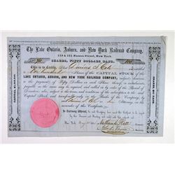 Lake Ontario, Auburn, and New York Railroad Co., 1856 Issued Stock Certificate