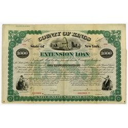 State of New York, County of Kings Extension Loan, 1875 Specimen Bond Rarity