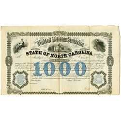 State of North Carolina 1869 Specimen Bond "Issued for the Eastern and Western Railroad Co."