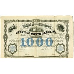 State of North Carolina 1869 Specimen Bond "Issued for the Eastern and Western Railroad Co."