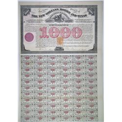 New Orleans, Mobile and Texas Rail Road Co., 1872 I/U Bond with Imprinted Revenue