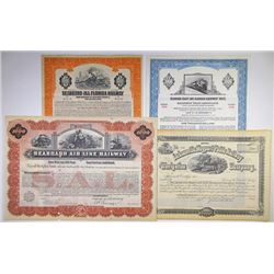 Southern States Specimen and Issued Railroad Stock and Bond Quartet, ca.1880-1969