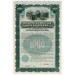 Atlanta Knoxville & Northern Railway Co. 1902. Specimen Bond.