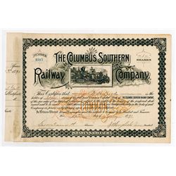 Columbus Southern Railway Co. 1891. I/C Stock Certificate.