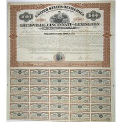 Louisville, Cincinnati & Lexington Railroad (Rail Road) Co. 1873, I/U Bond Signed by John Echols Civ