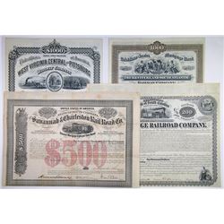 Southern States I/U & I/C Railroad Bond Quartet, ca.1869-1882