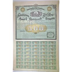 Fredericksburg Orange & Charlottesville Rail Road Co. 1872. I/U Bond.