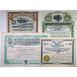 East Coast  I/C Railroad Stock and Bond Certificate Quartet, ca.1893-1916