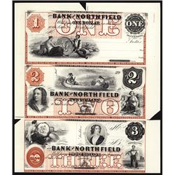 Bank of Northfield Uncut Sheet of 3 Proprietary Proofs Error - Mis-registration of Colors.