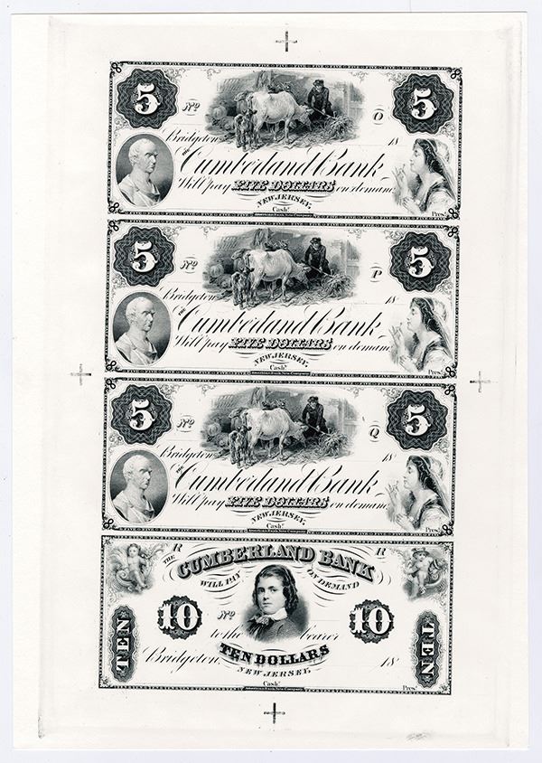 Bridgeton, NJ. Cumberland Bank Proprietary Reprint ca.1970's) Uncut