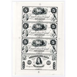 Bridgeton, NJ. Cumberland Bank Proprietary Reprint ca.1970's) Uncut Sheet of 4 Proof Obsolete Bankno