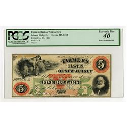 Mount Holly, NJ. Farmers Bank of New Jersey, 1861 Issued "SENC" Obsolete Banknote.