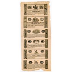 Marietta, Pennsylvania 1837 Uncut Obsolete Scrip Note sheet of 6 Notes.