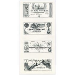 American Bank Note Company U.S. Obsolete Reprint Specimen-Proof Sheet with 4 Different 1840-60's Not