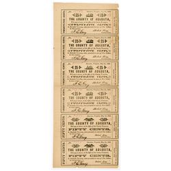 County of Augusta 1862 Uncut Scrip Note sheet of 6 Notes.