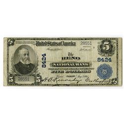 Reno, NV., Reno National Bank, $5 1902 PB Ty 1, Ch.# 8424