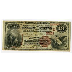 Hackensack National Bank. $10, 1882 Brown Back Ch#5921 E, National Bank Note.