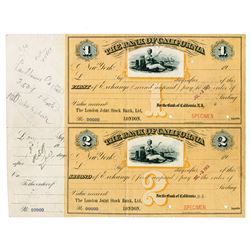 Bank of California 1913 Specimen Bill of Exchange Pair Used as Models with Corrections.