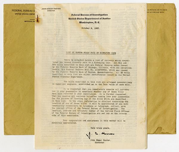Famous Kidnapping Ranson Note F.B.I. 1937 List of Ransom Bill Serial Numbers Used in the Famous ...
