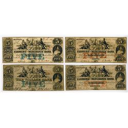 Farmers' and Merchants Bank, The Village Bank. 1864 Obsolete Banknote Quartet.