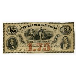 Farmers & Merchants Bank 1862 $1.75 Obsolete Banknote.