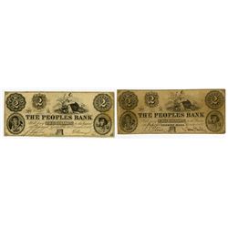 Peoples Bank. 1852. Pair of Obsolete Notes.