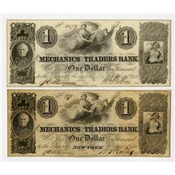 Mechanics and Traders Bank, Georgetown, D.C. and One from New York, NY. 1852 Obsolete Banknote Pair.