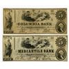 Image 1 : Columbia Bank, The Mercantile Bank. 1852 Obsolete Banknote Pair.