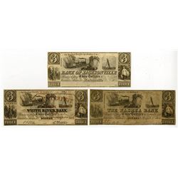 Bank of Jacksonville, The Nashua Bank, White River Bank. 1833. Trio of Obsolete Notes.