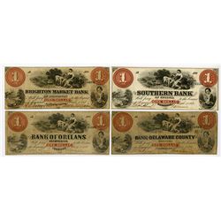 Georgia, Massachusetts, Pennsylvania & Vermont 1861 Obsolete Banknote Quartet, All with the same des