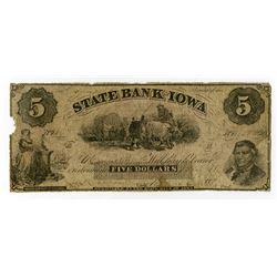 State Bank of Iowa 1859-60's Obsolete Banknote.