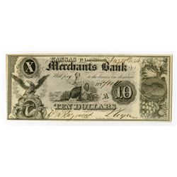 Merchants Bank 1854 Obsolete Banknote.