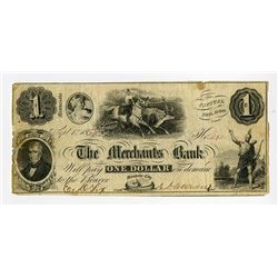 Merchants Bank 1854 Obsolete Banknote.