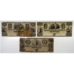 Mechanics' Bank of Paterson 1830's Obsolete Banknote Trio.