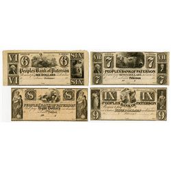 People's Bank of Paterson. 18xx (1820-50's) Obsolete Banknote Quartet.