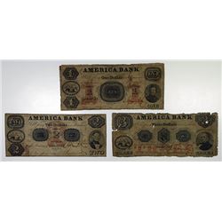 Trenton, NJ. America Bank. 1853. Trio of Obsolete Notes.