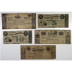 Trenton, NJ. City of Trenton. 1837 & 1863 Issue Obsolete Banknote Quintet.