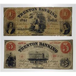 Trenton, NJ. Trenton Banking Co. 1862 Obsolete Banknote Pair.