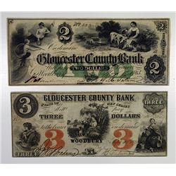 Woodbury, NJ. Gloucester County Bank 1861 & 1865 Pair of Obsolete Banknotes.