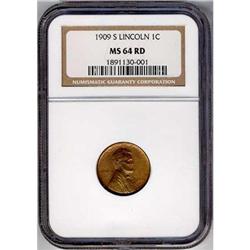 1909-S 1C Lincoln Small Cent NGC MS64RD Coin