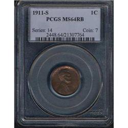 1911-S 1C Lincoln Cent PCGS MS64RB
