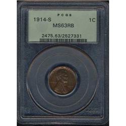 1914-S 1C Lincoln Cent PCGS MS63RB