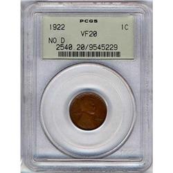 1922 Lincoln Cent PCGS VF20 No D