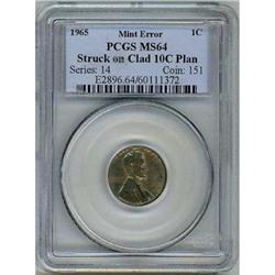 1965 Lincoln Cent PCGS Mint Error MS64