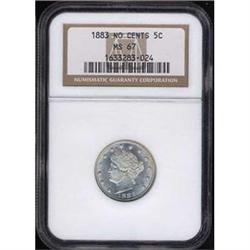 1883 5C NO CENT Nickel NGC MS67 Coin